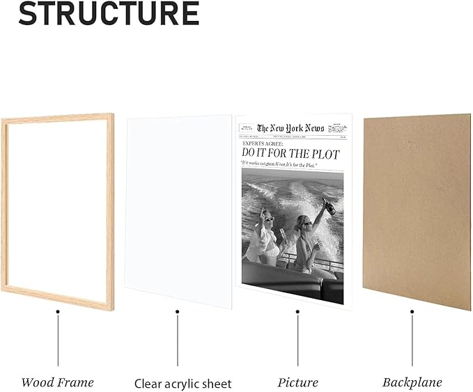 Bwodke OAK Wood Framed Wall Art Do It for The Plot Canvas Art Vintage Newspaper Pictures Wall Decor Trendy Prints Retro Artwork for Girly Dorm Bedroom 12"x16"