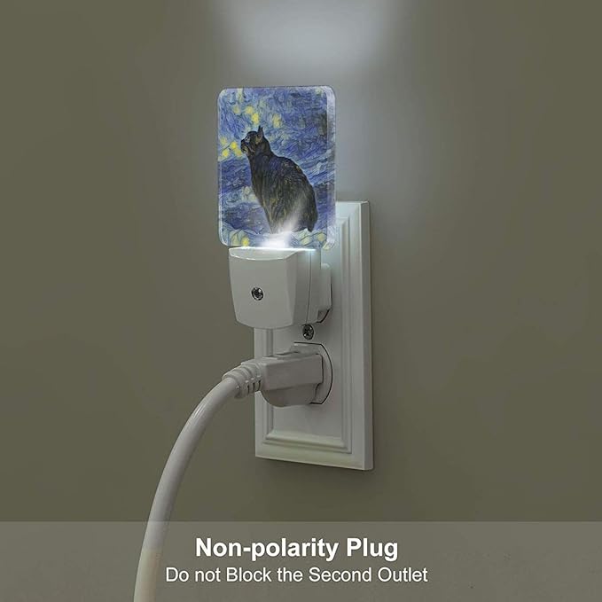 Black Cat Night Light,Plug Into Wall for Boys Girls Bedroom Decorative Square Night Light Lamp 0.5w Sleep Friendly