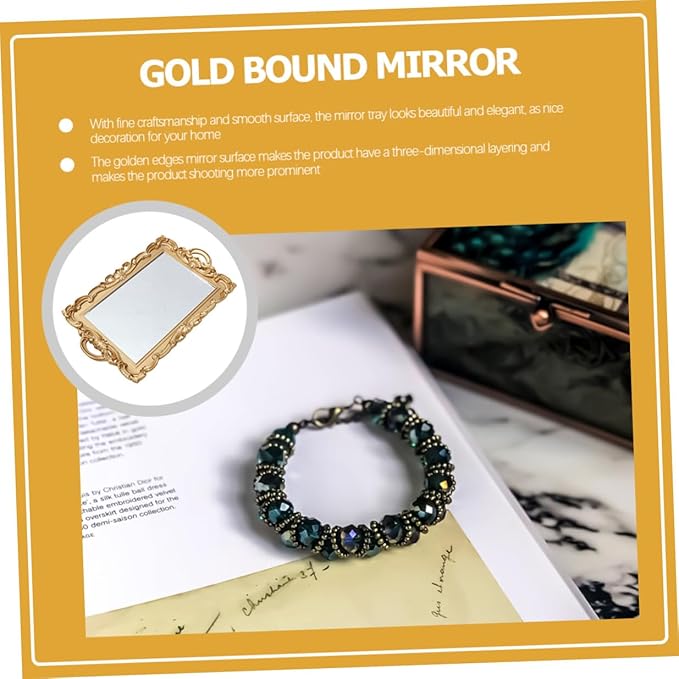 NUOBESTY Vintage Perfume Organizer Tray with Mirror Plate for Dresser Vanity, Decorative Makeup and Jewelry Display Tray for Home Décor and Photo Prop