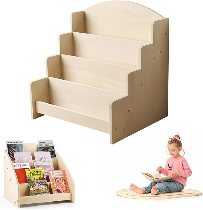 4-Tier Wooden Greeting Card Display Stand, Sticker Card Display Stand & Postcard Holder,Greeting Card Organizer,Retail Counter Rack for Brochures, Photos, &Stationery