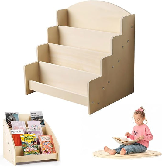 4-Tier Wooden Greeting Card Display Stand, Sticker Card Display Stand & Postcard Holder,Greeting Card Organizer,Retail Counter Rack for Brochures, Photos, &Stationery