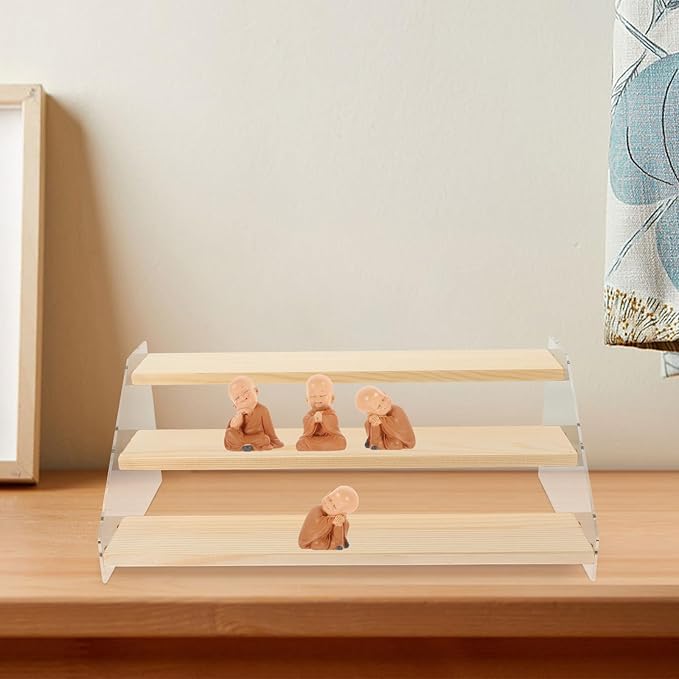OSALADI Wooden Riser Display Stand 30Cm Tiered 3-Layer Organizer for Collectible Figures Makeup Jewelry Holder Desktop Storage Shelf for Home Decor