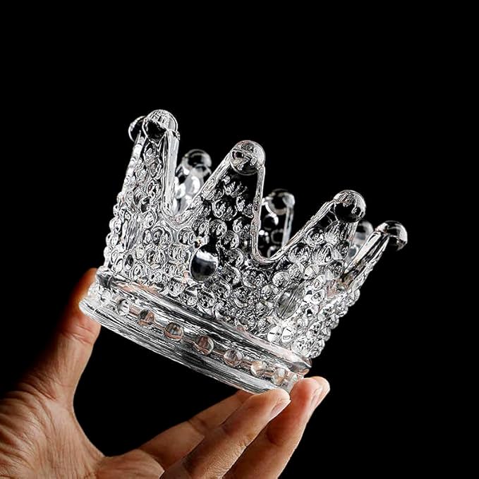 Crystal Crown Glass Storage Box, Royal Jewelry & Makeup Organizer for Earrings Rings Beauty Blenders, Elegant Vanity Display Stand