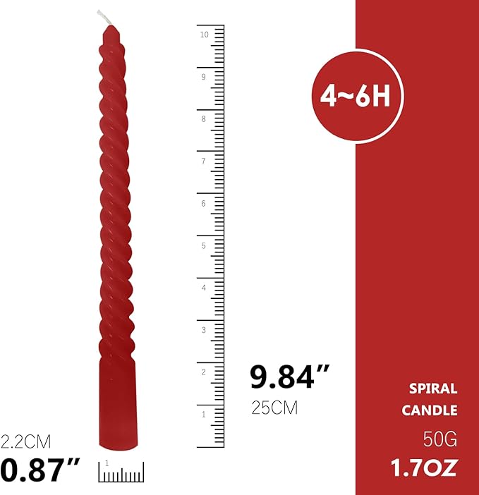 Red Gradient Taper Candles, Spiral Twisted Taper Candles Set of 4, Unscented Taper Candlesticks 10 inch Tall, Home Decor Wedding Decorations