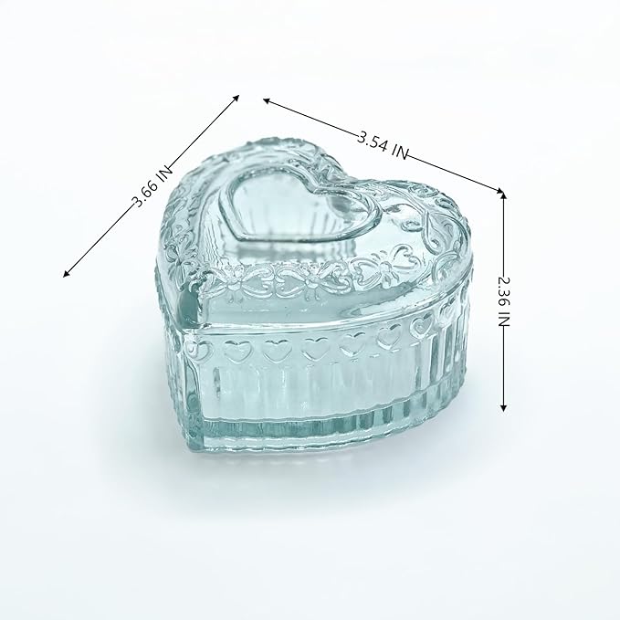 Glass Jewelry Box Heart Shape Cute Box for Storage Ring Earring Trinket Vintage Jewelry Organizer Decorative Gift for Women Girls-GRB003-Light Green