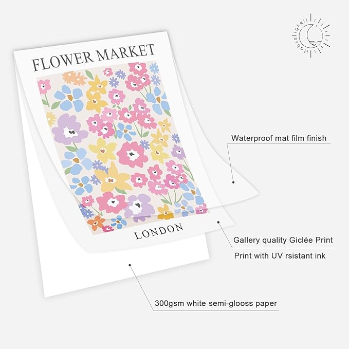 Habseligkeit Pink Danish Pastel Wall Decor for Girls Dorm, Boho Matisse Wall Art Prints, Flower Market Posters for Room Decor Aesthetic Unframed, 8x10in, Set of 6