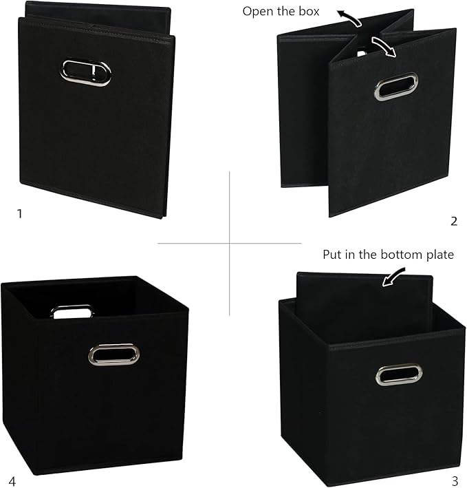 Fabric Cloth Storage Bins,Fabric Cube Organizer with Dual Handles Foldable Cube Storage Baskets for Home Bedroom Storage,Set of 6, Black