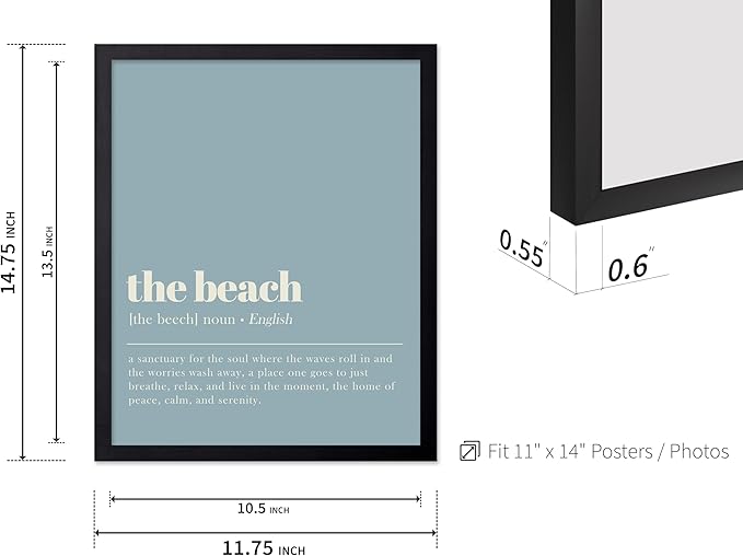 Poster Master Typography Poster - Dictionary Print - Beach Definition, Home of Peace and Calm, Sanctuary, Waves, Soul, Relax - Gift for Family, Friend - Wall Decor for Home, 11x14 Black Framed