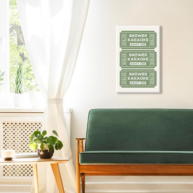 abrtolpffo Sage Green Shower Karaoke Wall Art, Trendy Admit One Ticket Canvas Poster, Funny Bathroom Wall Art Print, Cute Quotes Wall Decor for Restroom Guestroom 12x16in Wrapped Canvas