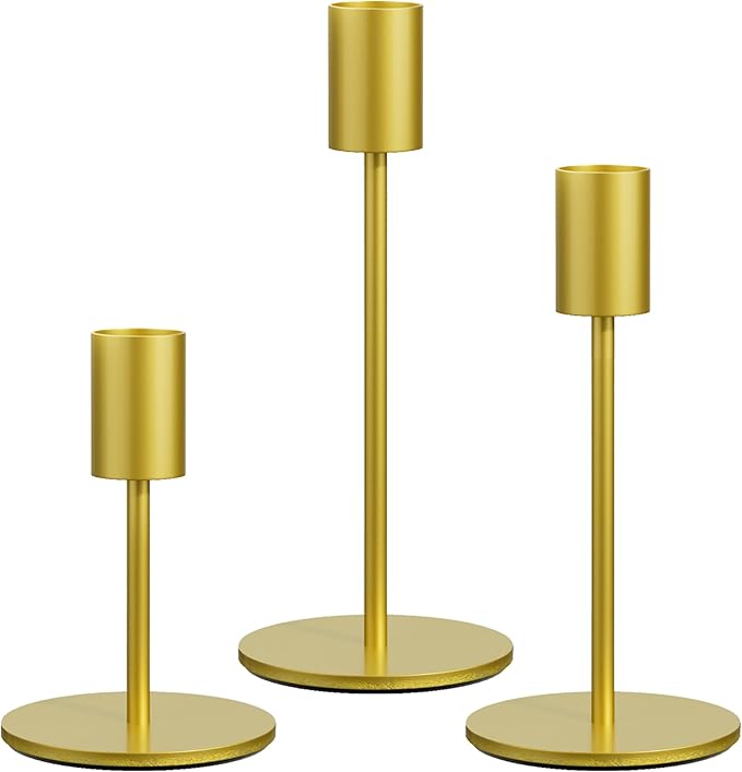 FSyueyun Gold Candle Holder Taper Candle Holders, Set of 3 Candle Stick Holders Decor for Mantel Table Centerpiece, Used for Wedding, Dinning, Housewarming Gift