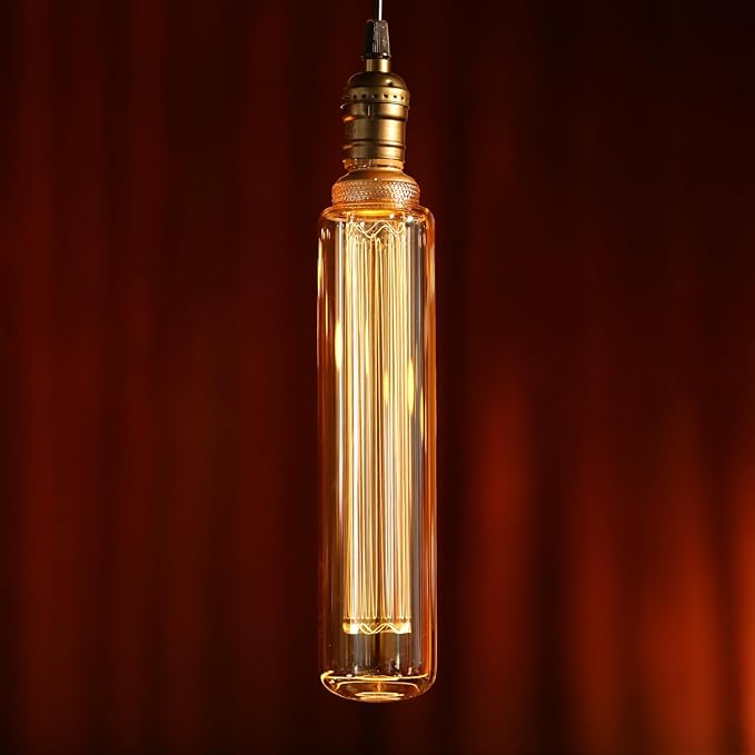 TORCHSTAR LED Tubular Decorative Light Bulb 3.5W, T19 11.81Inch Long Tube Edison Light Bulbs, E26 Base, Dimmable Virtual Filament Vintage Edison Bulb, Amber Glass, 2000K Soft Warm, UL Listed