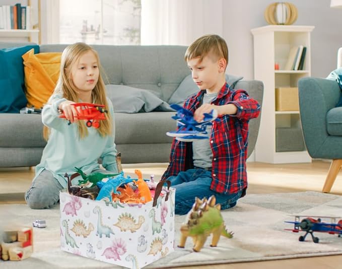 Essme Dinosaur Baskets,Cute Basket for Boys,Dinosaur Baskets for Boys Bin with Handles for Dinosaur Room Decor, Clothes,Books Bins.(Cute Dinosaur)