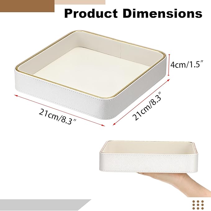 Hipiwe Perfume Tray Valet Tray Night Stand Bedside Organizer Perfume Organizer Catchall Trays PU Leather Bathroom Vanity Tray for Dresser Countertop Perfume Holder Women