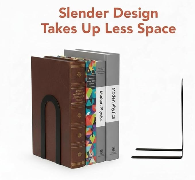 Chunful 6 Pcs Modern Metal Book Ends for Shelves Decorative Small Bookends Book Shelf Organizer Minimalist Design Stopper to Hold Books for Office