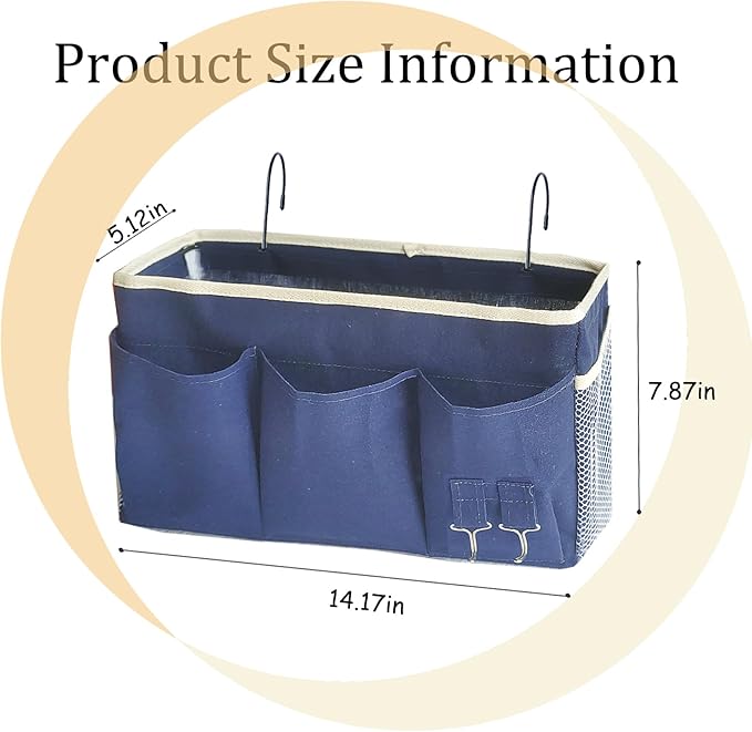 Bedside Caddy, Bedside Hanging Storage Organizer forBunk and Hospital Beds,College Dorm Bed，Can be Placed Glasses Books Mobile Phones(Navy Blue 1)