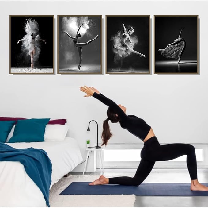 NCYEL Black and white ballet wall art dancer poster beautiful girl bedroom elegant dance classroom bathroom dormitory decoration poster 12 "x16 x4pcs