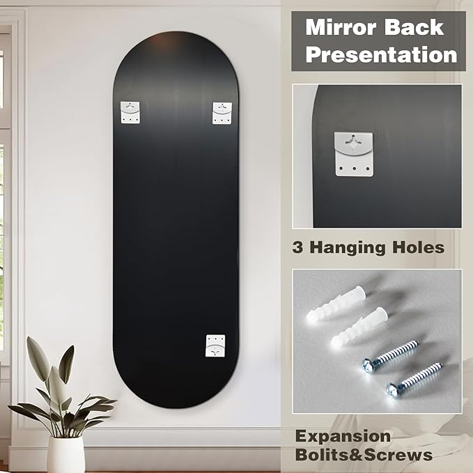 Niccy 65"×22" Frameless Oval Full Length Mirrors, Long Wall-Mounted Mirror for Living Room, 3mm Ultra-Clear Large Body Mirror, Explosion-Proof Hanging Wall-Mirror for Bathroom Bedroom Entryway