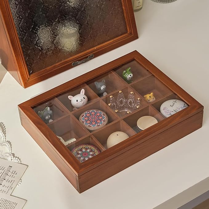 Solid Wood Decorative Jewelry Box Lid Section Storage Organizer Rustic Decor for Home Make up Organizers