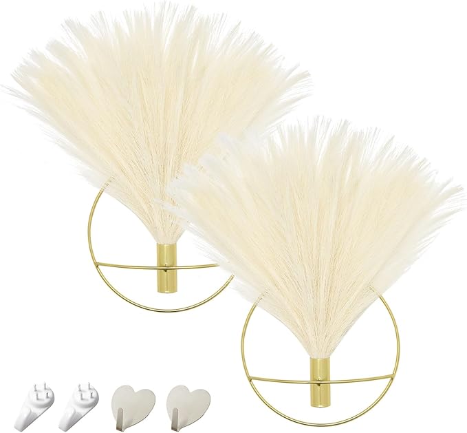 Pretty Jolly Boho Wall Decor, Wall-Mounted Metal Wall Decor, Hanging Artificial Pampas Display, Wall Art Living Room, Bedroom, Bathroom, Dining room, Plant Wall Decor 2 Pack Gold