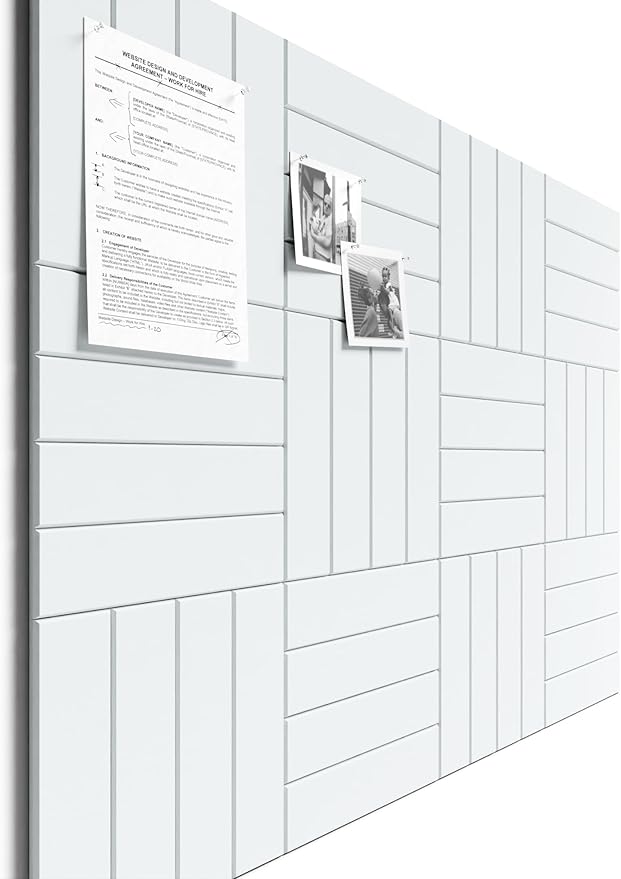 Bumusty Large Cork Board Alternative-48 x 36" Felt Bulletin Board Tiles, with 30 Pushpins, 70 Adhesive Tabs, Bold-Stripe 12-Pack, Cork Boards for Office Push Pin Board Felt Board-Cold White