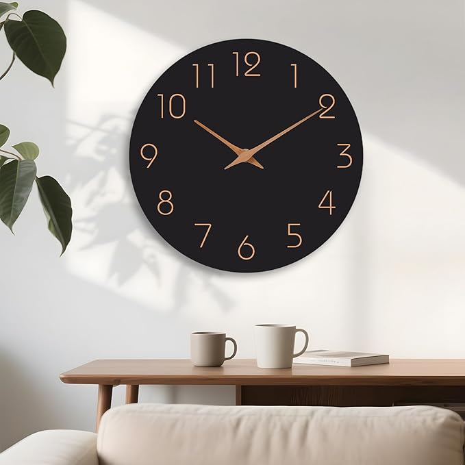 Mosewa Large Wall Clock 18 Inch Black Battery Operated Silent Non Ticking Simple Minimalist Rose Gold Numbers Clock Decorative for Bedroom Living Room Kitchen Home Office