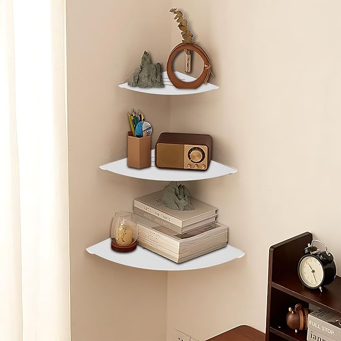 Corner Shelf Wall Mount, Floating Corner Shelves,Corner withs Wire Hole for TV, Cable Box,Corner Wall Shelf for Bathroom, Bedroom, Kitchen, Livings Room, Study Room (White, 1Pack 6 in)
