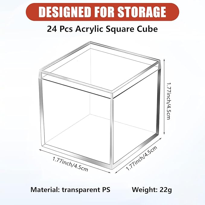 24 Pcs Clear Small Acrylic Box Plastic Acrylic Square Cube with Lid, 1.77×1.77×1.77 inches Gifts Box Storage Containers Display Box for Cosmetics, Jewelry, Party Favors, Makeup, and Tiny Item