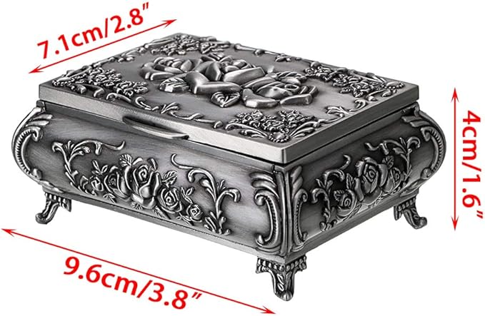 Hipiwe Vintage Metal Jewelry Box Small Trinket Jewelry Storage box For Rings Earrings Necklace Treasure Chest Organizer Antique jewelry Keepsake gift Box Case for Women (Small)