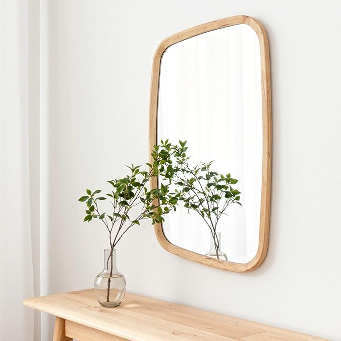 20"x31" Irregular Wood Mirror, Nature Asymmetrical Wall Mirror for Bathroom, Modern Farmhouse Vanity Mirror for Bedroom Living Room Washroom Entryway