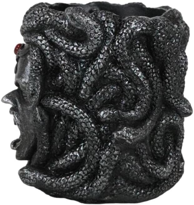 Ebros Gift Greek Mythology Gothic Gorgon Sisters Goddess Medusa With Wild Snakes Hair And Red Bloodshot Gem Head Ornament Decorative Stationery Pen Pencil Make Up Tools Organizer Holder
