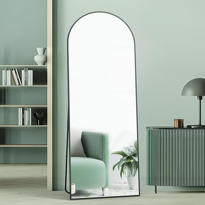 Full Length Mirror 64"x21" Arch Floor Mirror with Stand Arched Mirror Full Body Mirror Black Standing Hanging or Leaning Against Wall for Bedroom Entry, Living Room