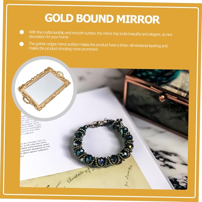 Zerodeko Decorative Perfume Tray and Mirror Vanity Tray for Dresser, Mirrored Makeup Organizer Plate for Bedroom and Bathroom, for Home Décor