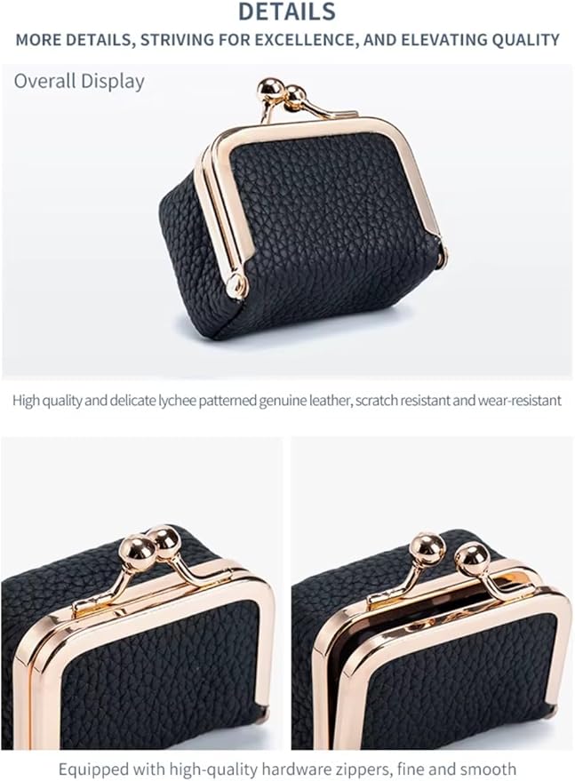 Genuine Leather Mini Jewelry Box for Women, Square Coin Purse with Kiss Lock, Jewelry Organizer Travel Case (Small, Mint Green)