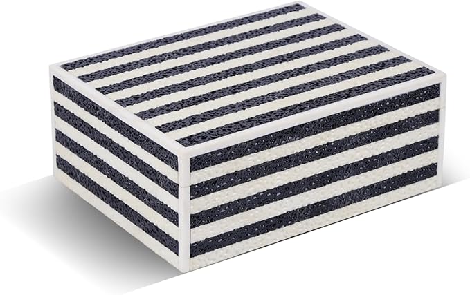 Handicrafts Home Large Decorative Storage Box with Lid– 10x8x4” Coffee Table Organizer, Keepsake- Decorative Boxes for Home Decor, Stylish Decorative Box for Office Decor- Monochrom Strip- Black White