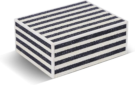 Handicrafts Home Large Decorative Storage Box with Lid– 10x8x4” Coffee Table Organizer, Keepsake- Decorative Boxes for Home Decor, Stylish Decorative Box for Office Decor- Monochrom Strip- Black White