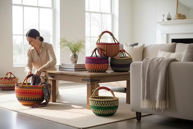 9" -11" Across Children's Small Bolga African Bolga Ghana Basket Fair Trade toys Easter Eggs basket (COLORS VARY) 1 EA