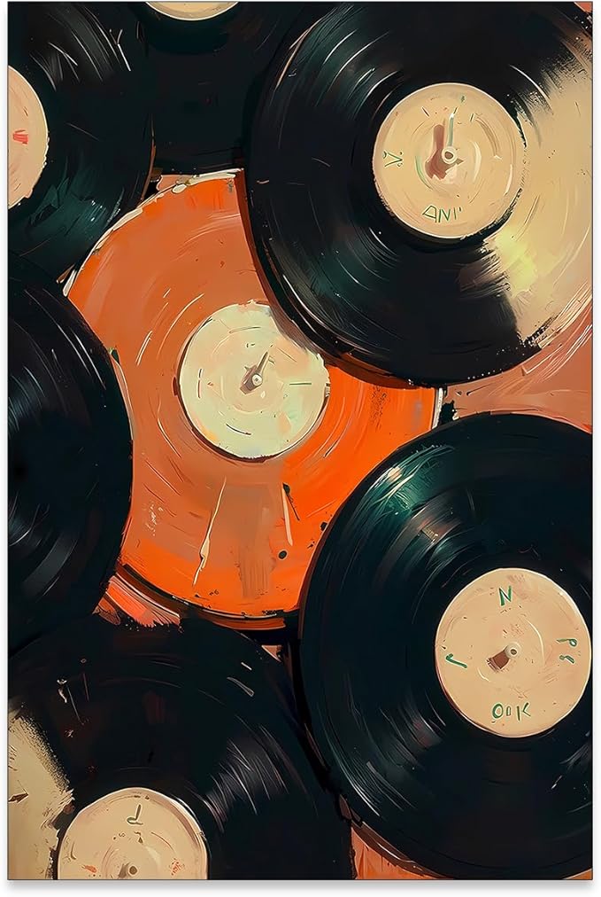 rumlud 90s Music Vinyl Records Canvas Poster Trendy Modern Music Wall Art Vintage Minimalist Aesthetic Prints for Living Room Bedroom Dorm Wall Decor 16X24 inch Unframed
