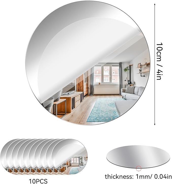 Acrylic Round Mirrors Self Adhesive Non Glass Mirror Circle Wall Mirror Clear Wall Sticker Decals for Wedding Table Centerpiece and Home Living Room Bedroom Wall Decor(4 inch/10pcs)