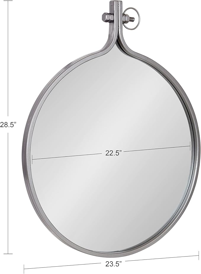 Kate and Laurel Yitro Round Industrial Rustic Metal Framed Wall Mirror, 23.5in x 28.5in, Dark Charcoal