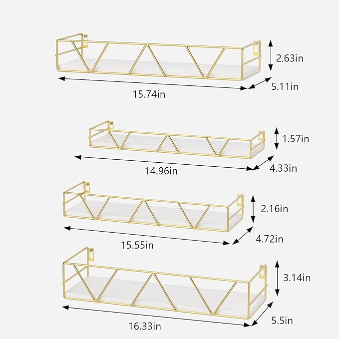 Amaoot Floating Shelves Set of 3, Home Wood Wall Shelf, Farmhouse Shelf for Bedroom, Wall Mounted Floating Shelf for Living Room, Bedroom, Bathroom, Kitchen, Office (Gold-4pcs)