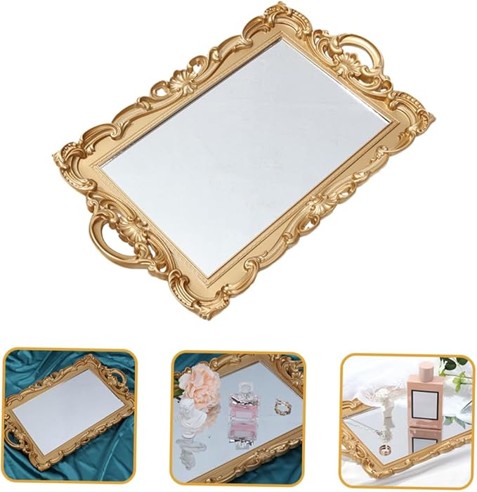 Zerodeko Mirror Tray for Perfume Decorative Trays for Dresser Gold Perfume Organizer Makeup Trays Mirror Plate