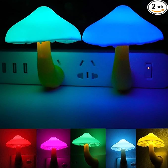 AUSAYE 2 Pack LED Cute Mushroom Night Light Plug into Wall Lamp 7-Color Changing Sensor Night Lights for Kids Adults Bedroom,Bathroom,Kitchen and Stairs NightLight Birthday Christmas Gifts
