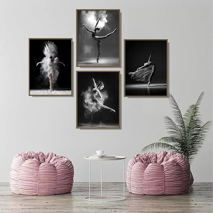 NCYEL Black and white ballet wall art dancer poster beautiful girl bedroom elegant dance classroom bathroom dormitory decoration poster 16 "x24 x4pcs
