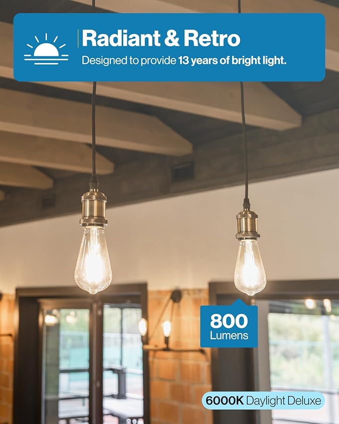 Sunco 40 Pack Edison Bulbs LED ST64, Clear Vintage Filament Waterproof Bulb, 800 LM, 8W (60W Equivalent), ST19, 6000K Daylight Deluxe, E26 Medium Base, Decorative Dimmable UL