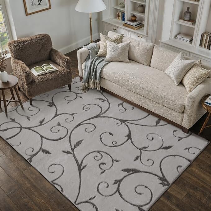 PureCozy Gray Washable Area Rug 4x6 Soft Shag Rugs for Kids Room Modern Boho High Pile Non-Shedding Throw Rugs Non Slip Indoor Office Carpet for Playroom Bedroom Living Room
