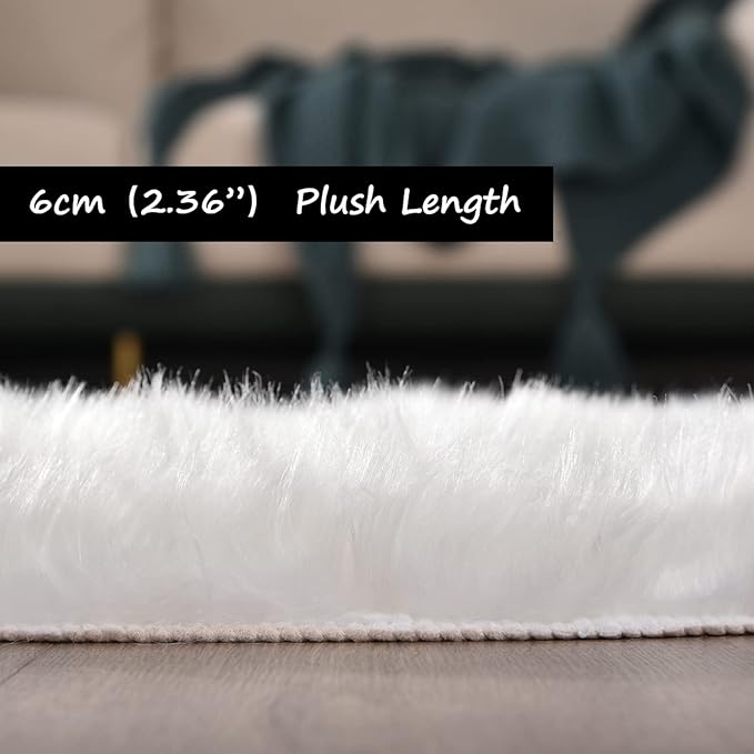 Goolela White Sheepskin Area Rug 8x10 Fluffy Fuzzy Furry Shag Rug for Living Room Bedroom Soft Faux Fur Rectangle
