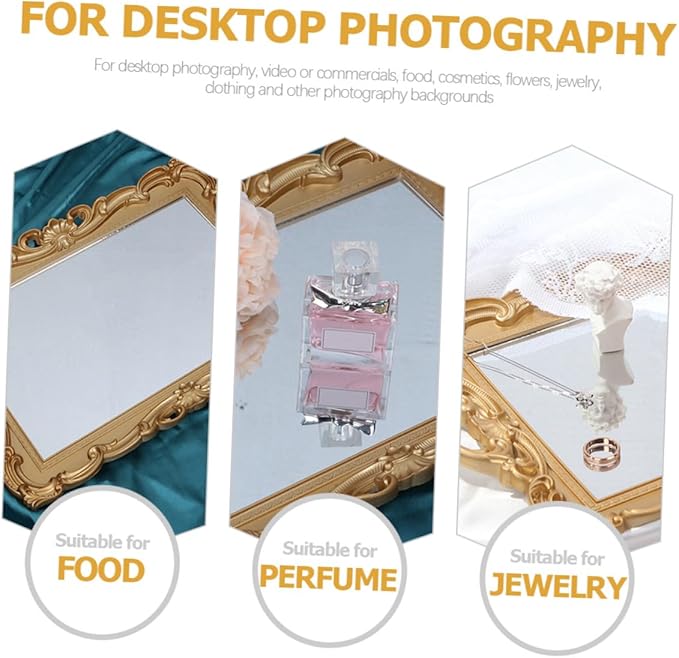Beaupretty Vintage Mirror Tray Perfume Organizer Makeup Tray Decorative for Dresser Tops with Mirror Plate for Home Décor and Photo Prop