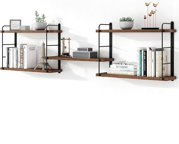 MXCSE Wall Shelves, Wall Mounted Bookshelves, DIY Floating Shelves for Wall, Wood Hanging Book Shelves for Room, Bedroom, Living Room, Easy Installation (Brown, 50W x 17H)