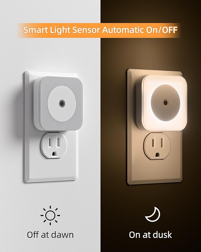 6-Pack LED Night Lights Plug into Wall,Bright Nightlight Auto-On/Off and Dimmable,0.5W Plug in Socket Night Light,Smart Sensor,Daylight White,for Adults Kids Bedroom Bathroom Hallway Kitchen Decor