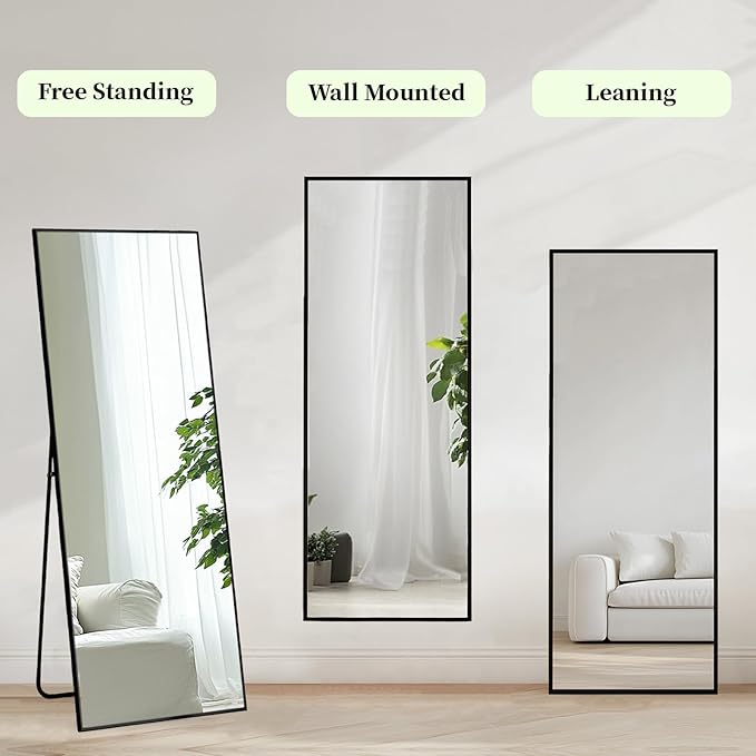 Sunniry Mirror Full Length, Floor Mirror Full Length with Aluminum Metal Frame, Body Mirrors for Bedroom, Living Room, Dressing Room, Baber Shop, Home Décor. (56x18 inch, Black)